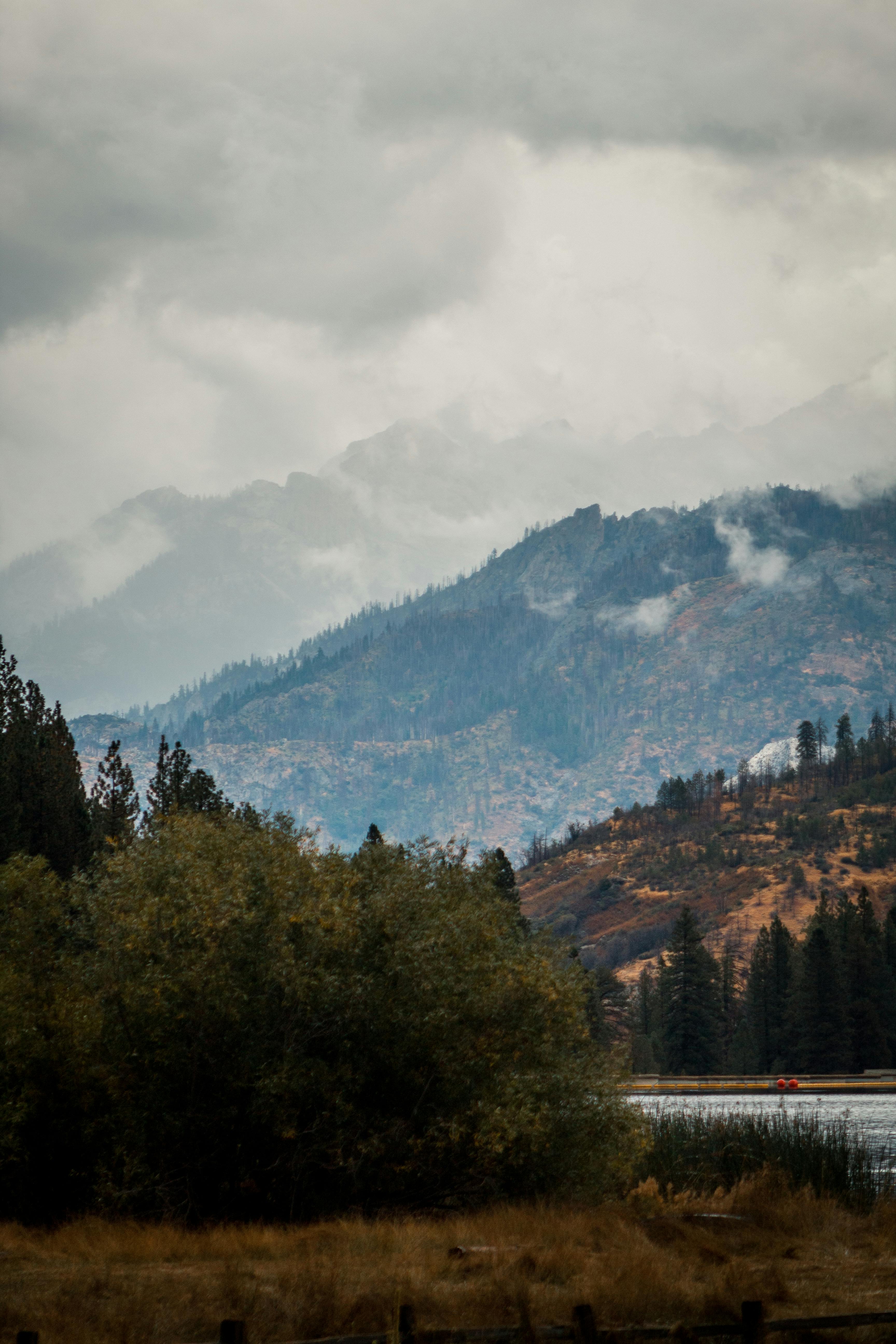雾蒙山宁静的景观，与森林和湖泊一起，捕捉了大自然宁静的本质