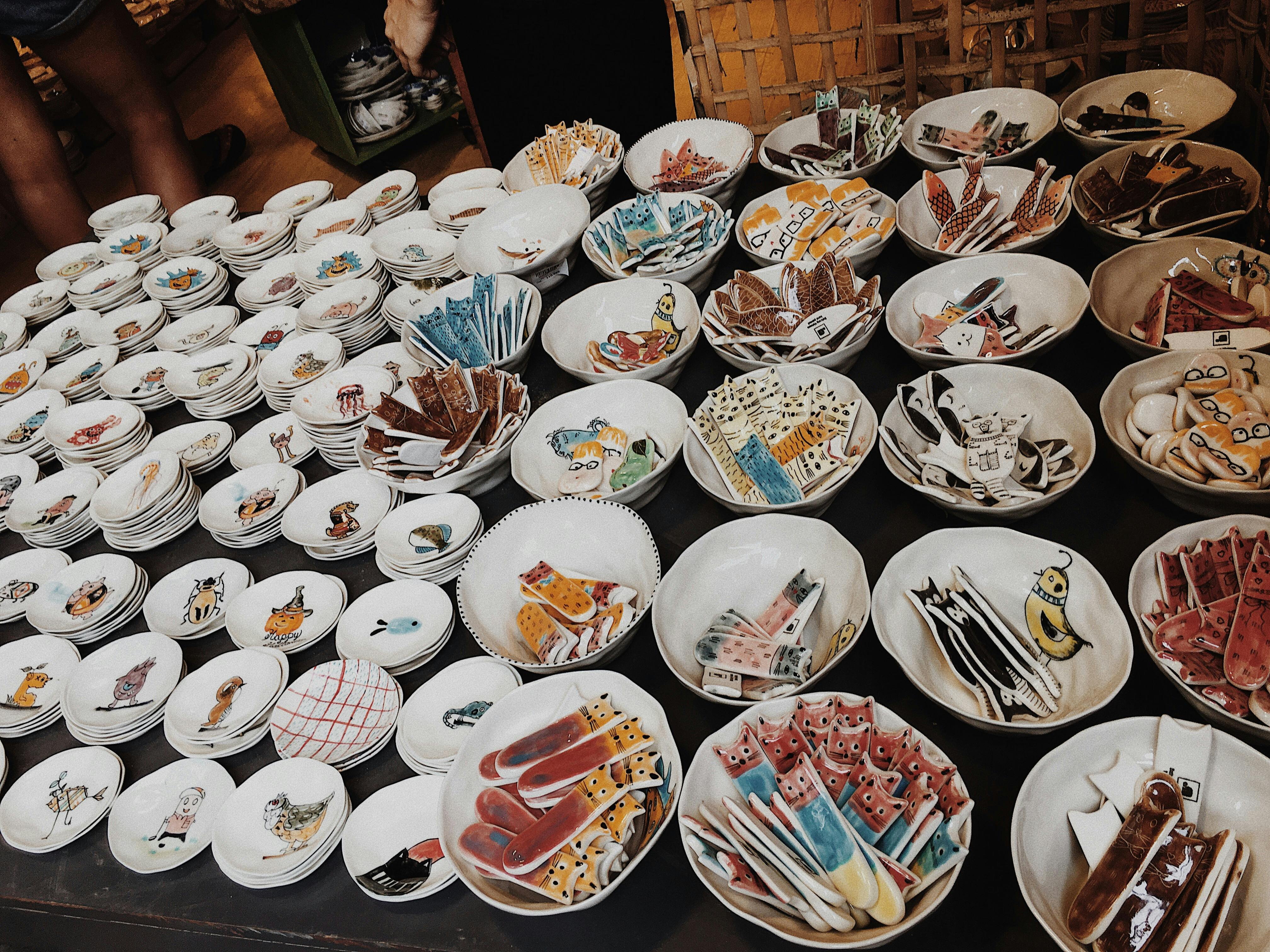 assorted color of bowls and saucer lot