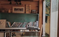Books in Teal Wooden Rack on Wall