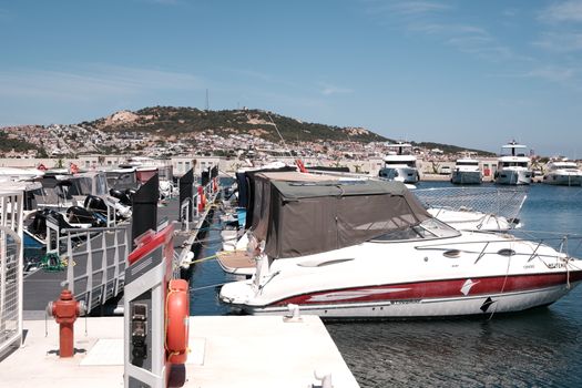 View of Boats Moored in the Harbor 