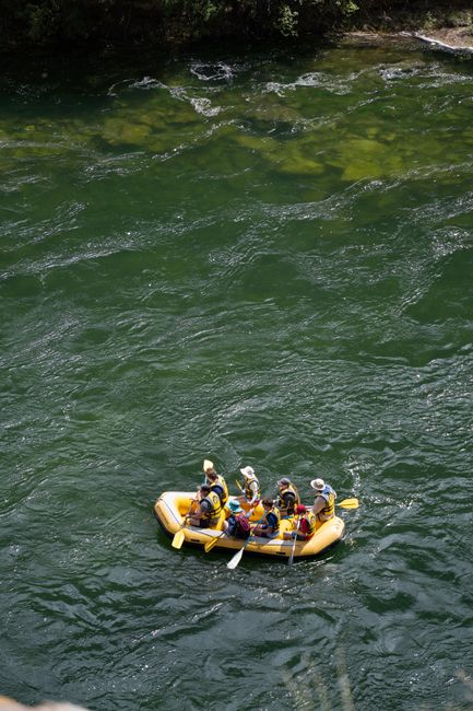 Group enjoying rafting on the vibrant Green River in Dutch John, Utah.
