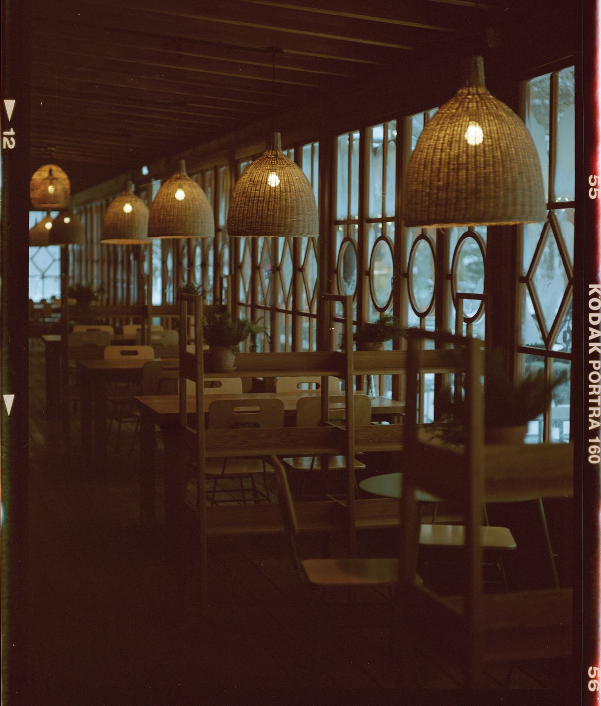 Warm dimly-lit restaurant interior