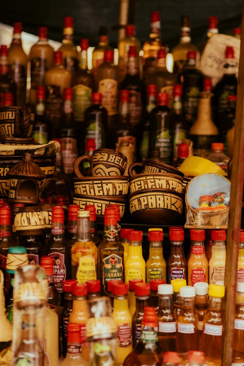 A display of different types of sauces and condiments