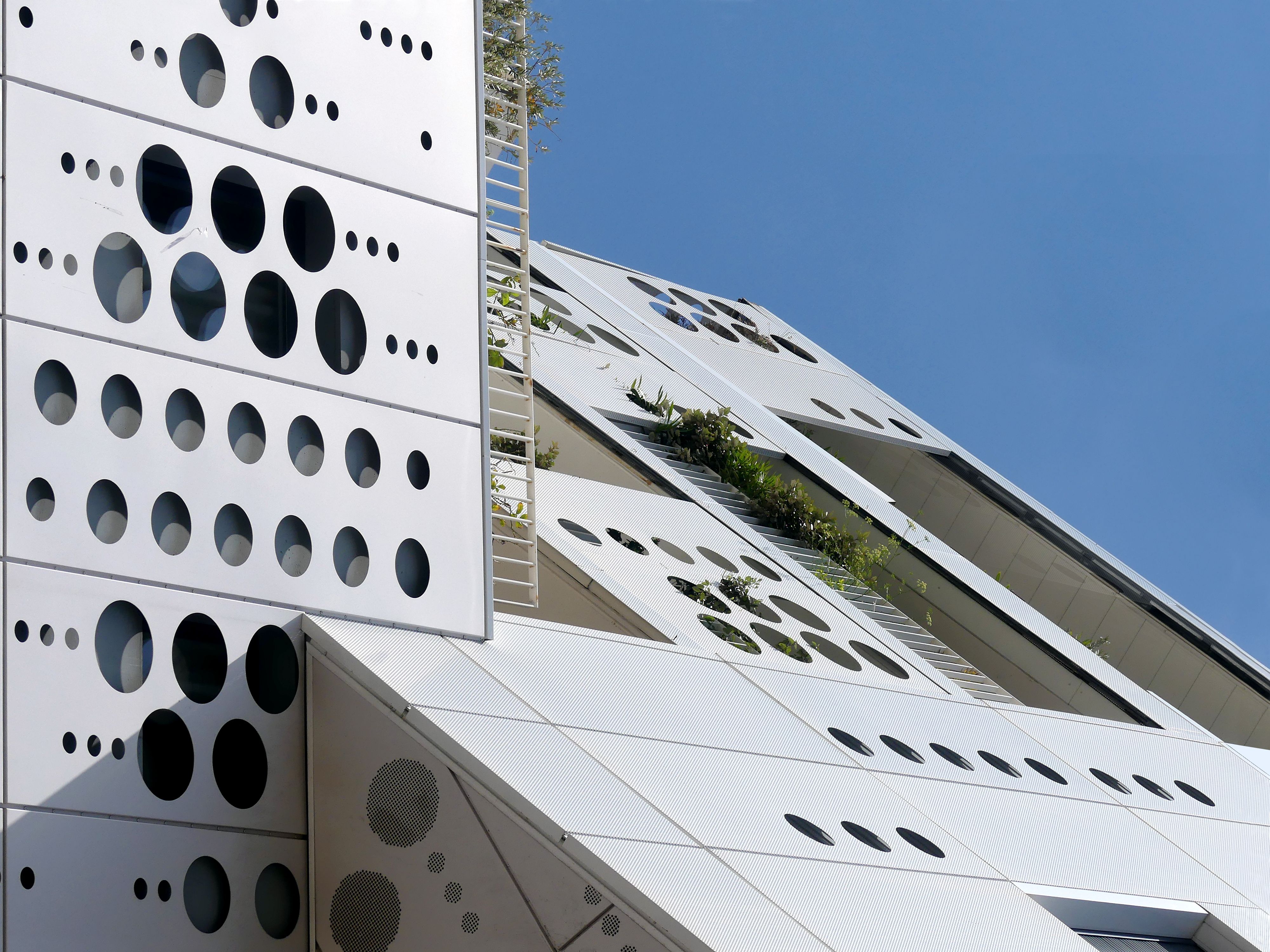 Futuristic building with round windows in Montpellier, France. - Montpellier