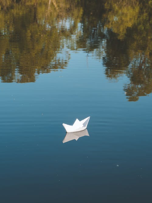 Paper boat floating in water