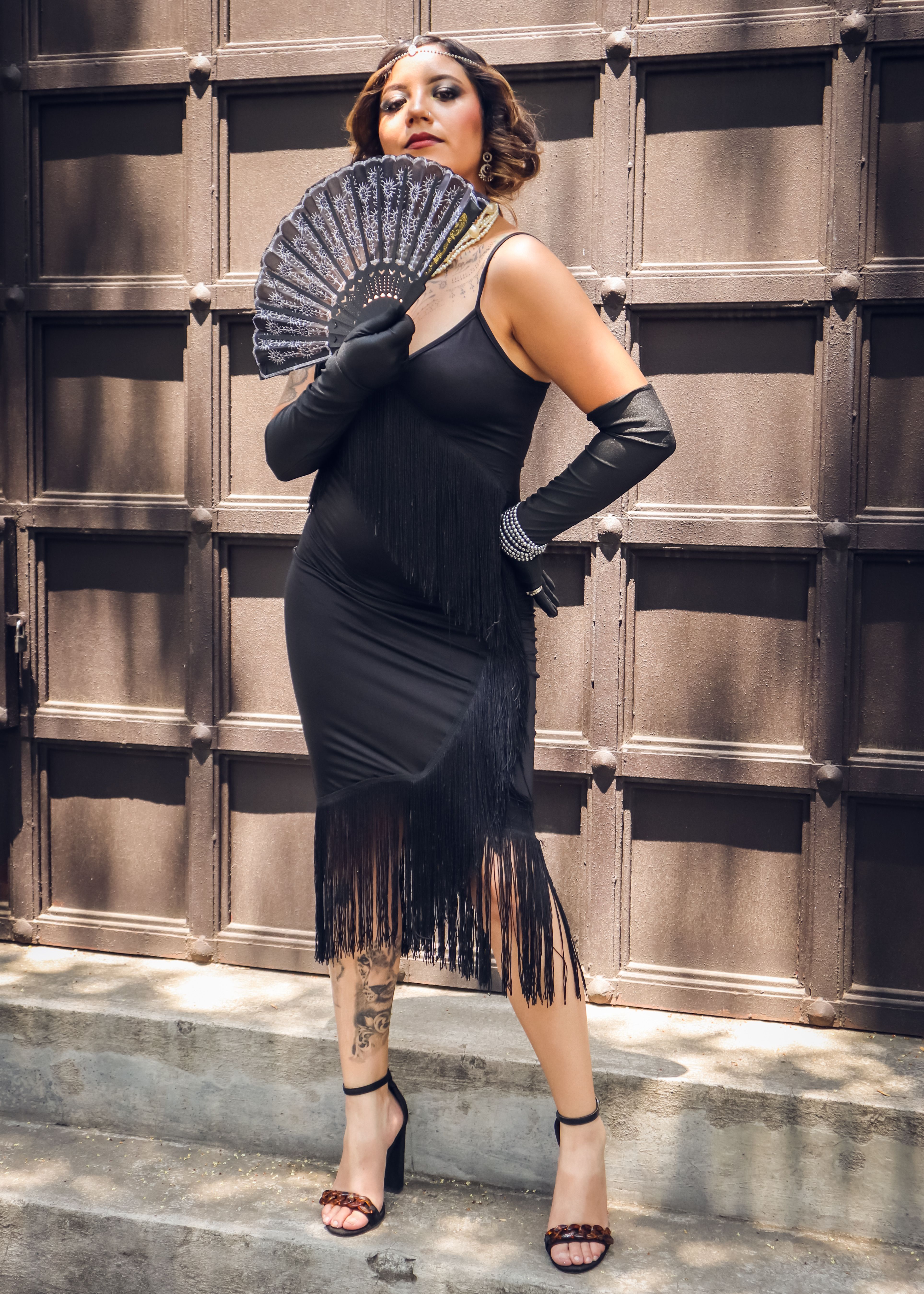 mini black dress with gloves Black Ball Short Dress with Lace Gloves & Detailing – Walone LLC main image 1