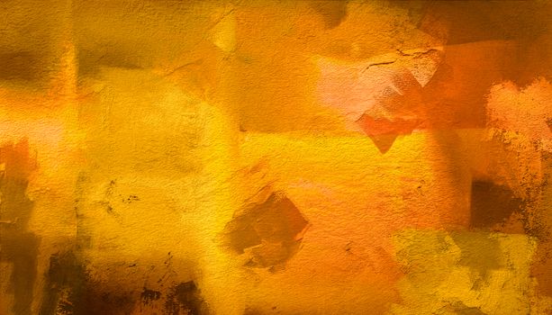 Abstract textured artwork with orange and yellow hues, showcasing vibrant brushstrokes and layered patterns.