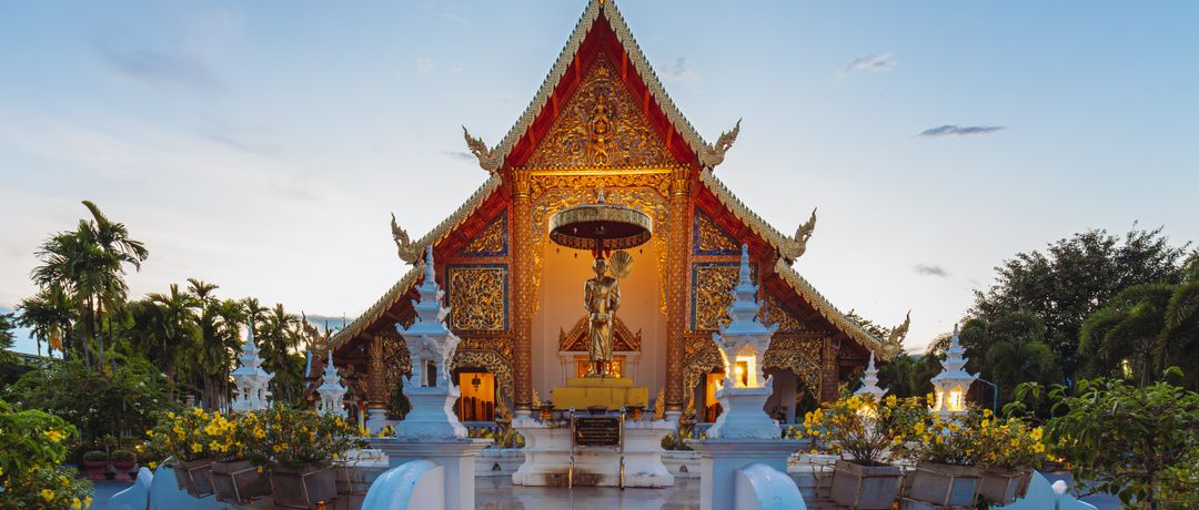 Stunning view of Wat Phra Singh Temple in Chiang Mai, Thailand during twilight., Chiang Mai, Thailand, stay connected here with a travel eSIM