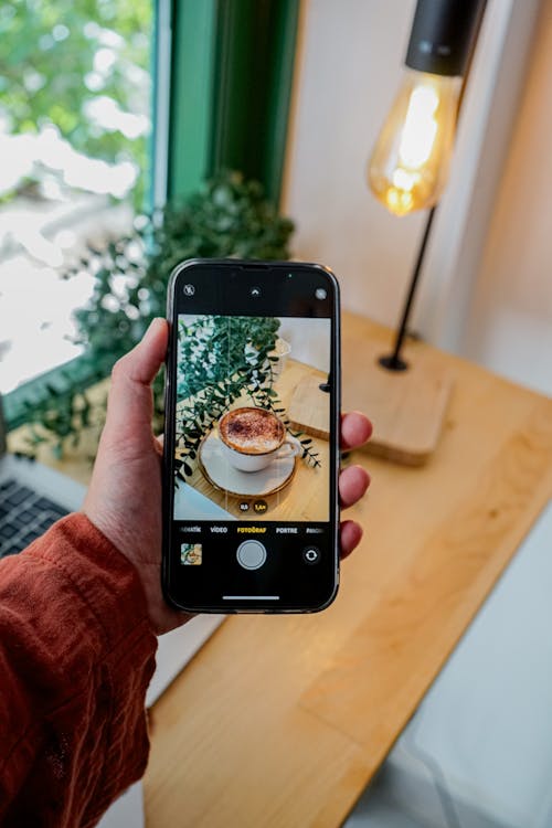 A person holding up an iphone with a photo on it