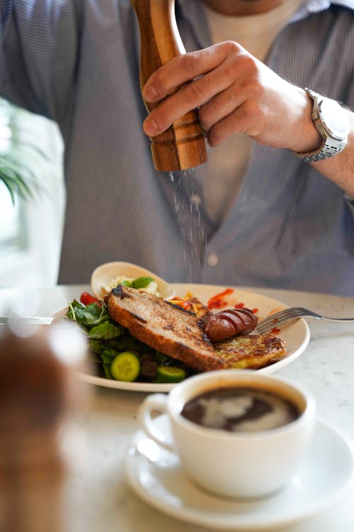 Free Cup of Coffee and Meal behind Stock Photo