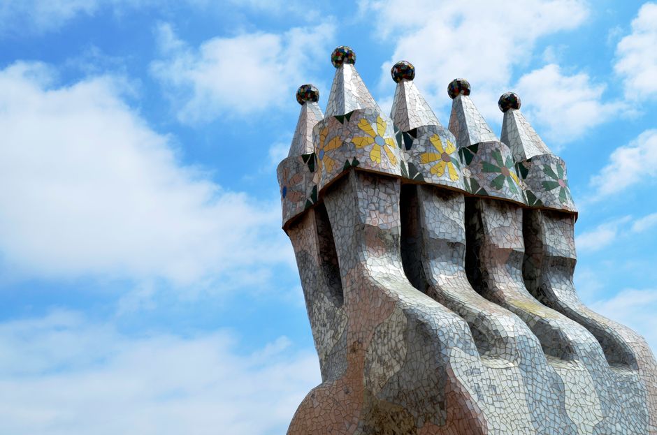 Rooftop of Casa Batllo showing Gaudi architecture in Barcelona