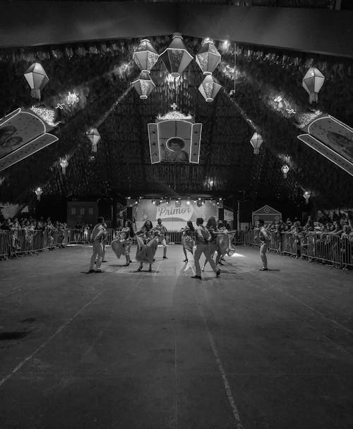 A black and white photo of a dance