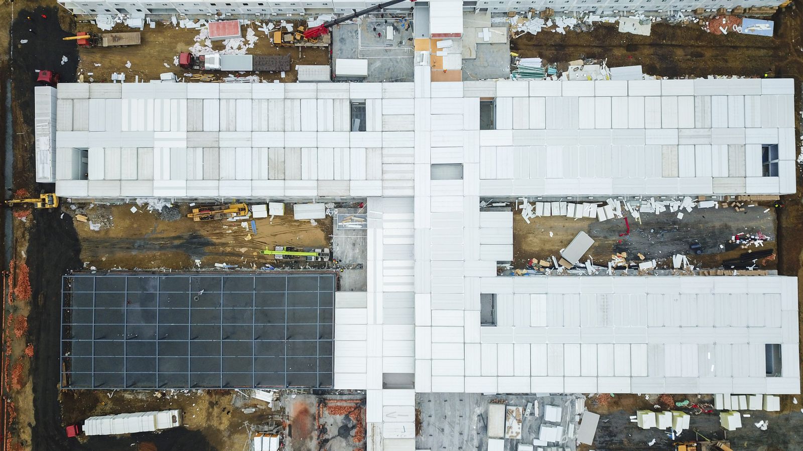 Aerial view of a large construction site