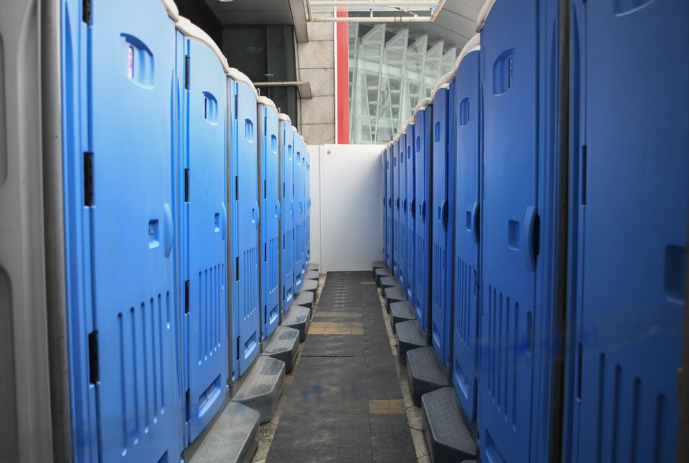 Portable toilets ready for rapid emergency delivery on a truck route