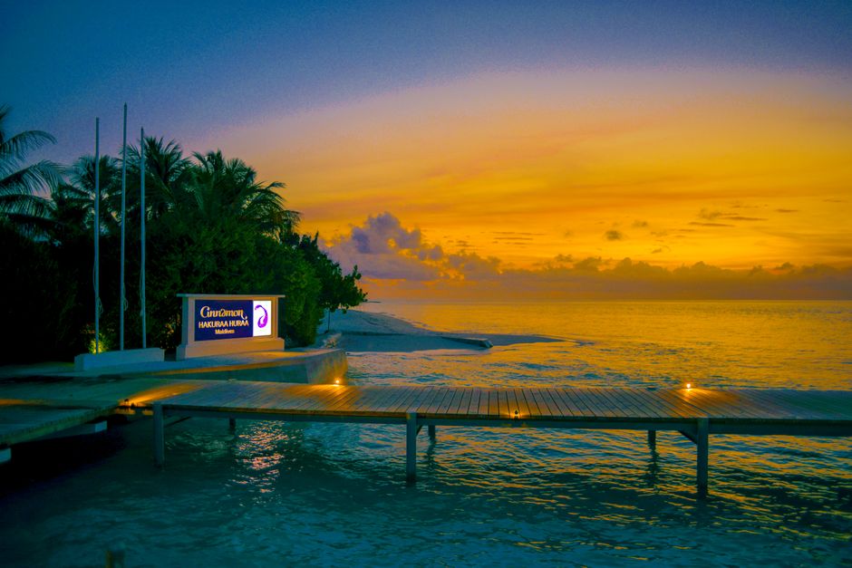 Romantic beach sunset in Maldives