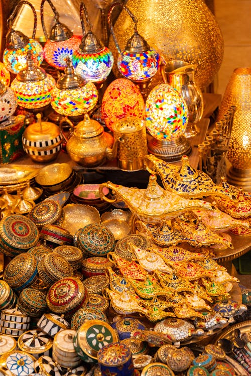 A display of colorful items in a market
