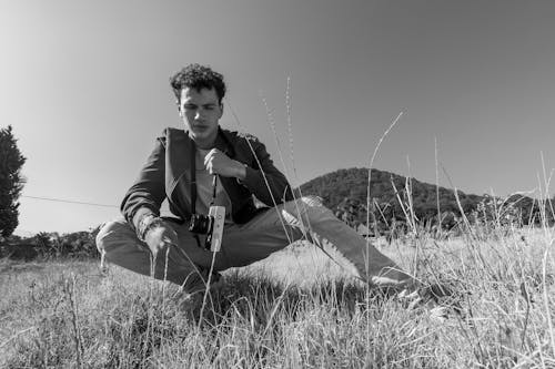 Free stock photo of black and white, blue sky, brown grass