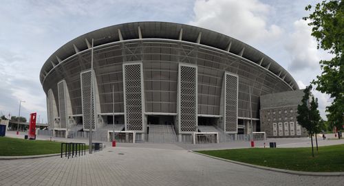 Free Modern architecture of Puskás Aréna in Budapest, Hungary, showcasing its grand stadium design. Stock Photo