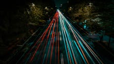 Red and Blue Vehicle Light Trails at Night