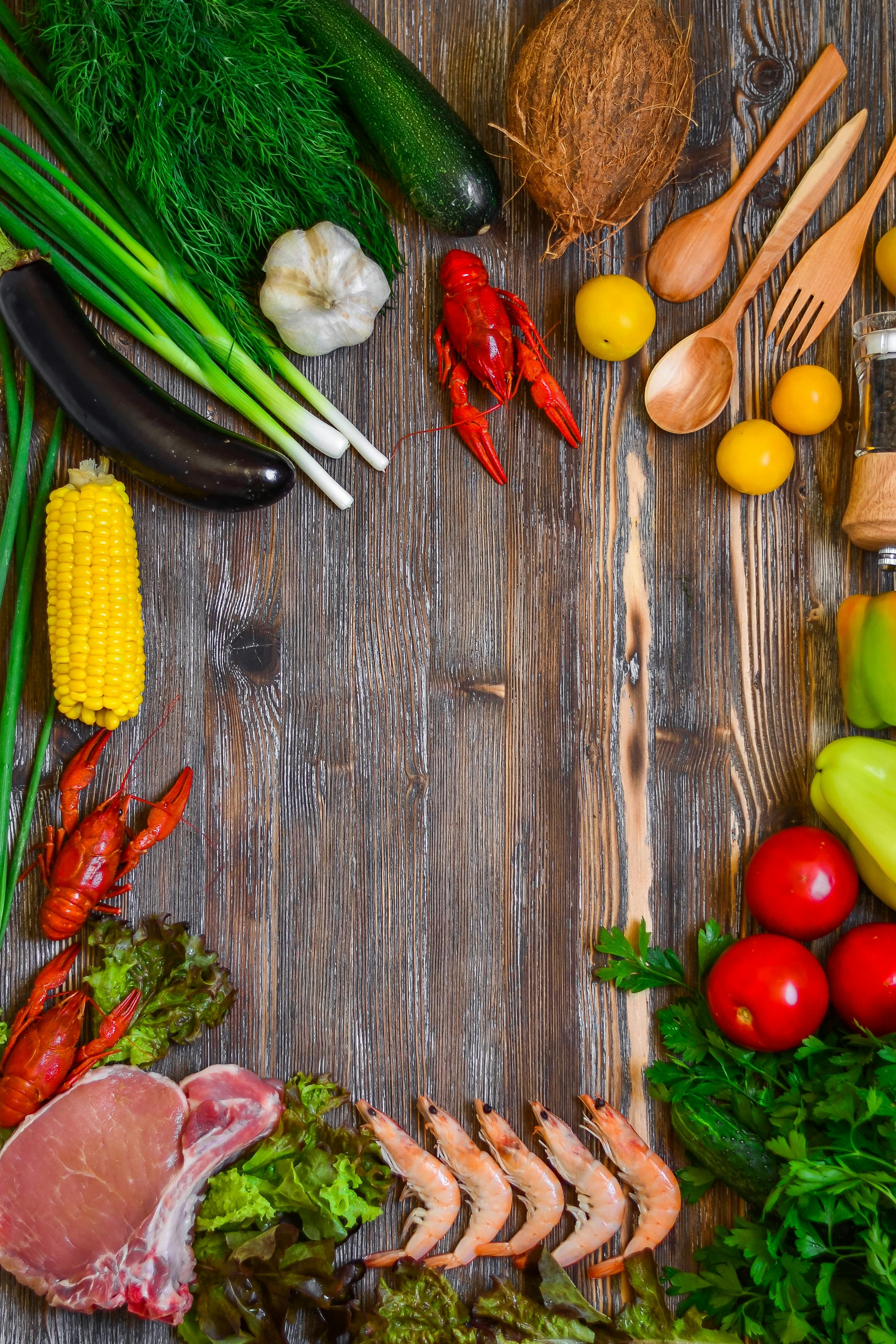 Vegetables And Greens With Wooden Cutting Board. Healthy Food Background  Stock Photo, Picture and Royalty Free Image. Image 80150842.