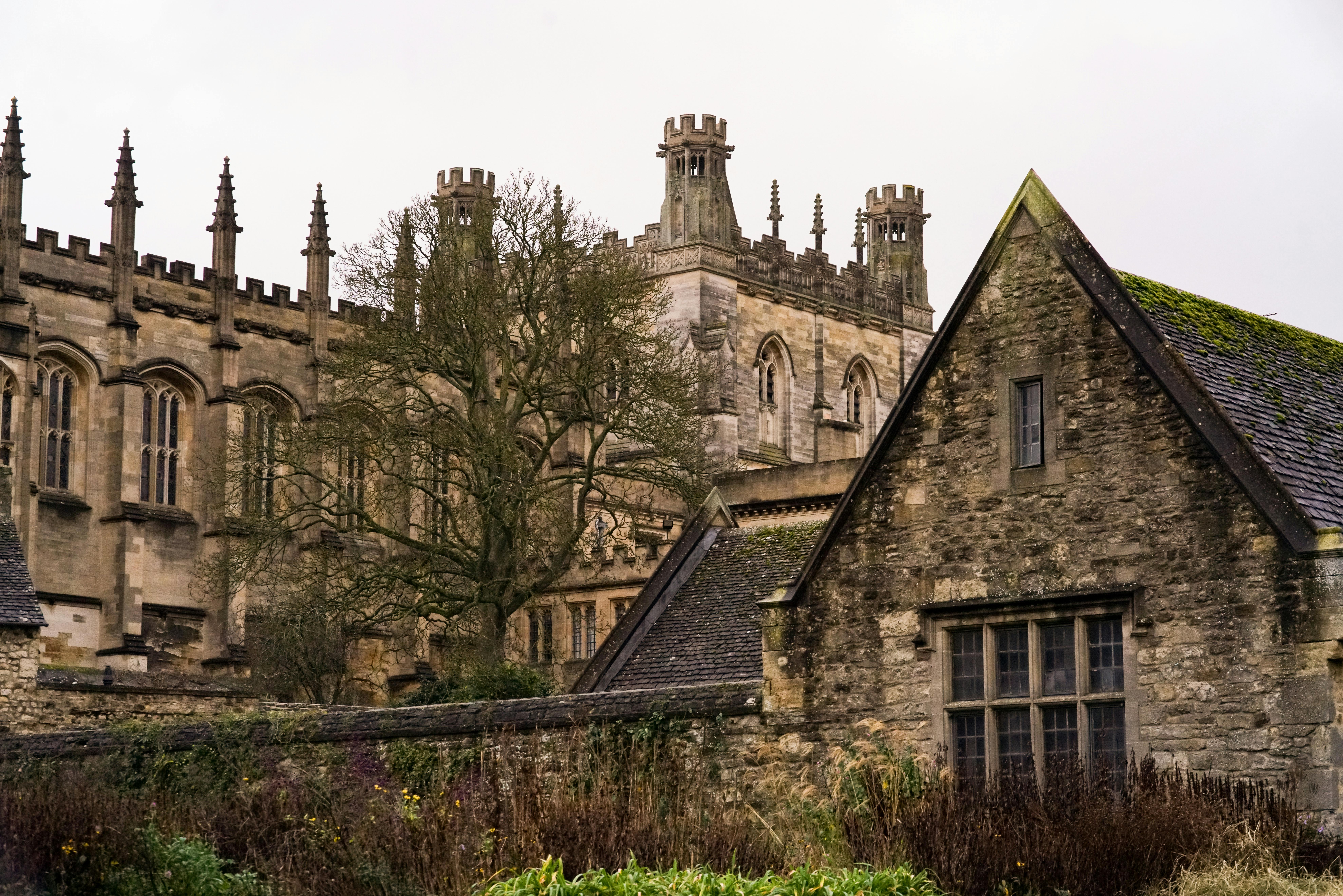 A picturesque view of ancient Gothic-style buildings in Oxford, UK, showcasing architectural beauty.