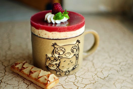 装在猫头鹰杯里的开胃甜点，配以乌藨子装饰，是一种甜蜜的享受