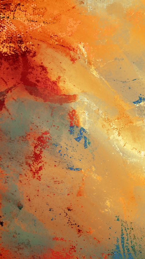 Free Explore a vibrant abstract painting with dynamic orange, red, and blue textures. Stock Photo