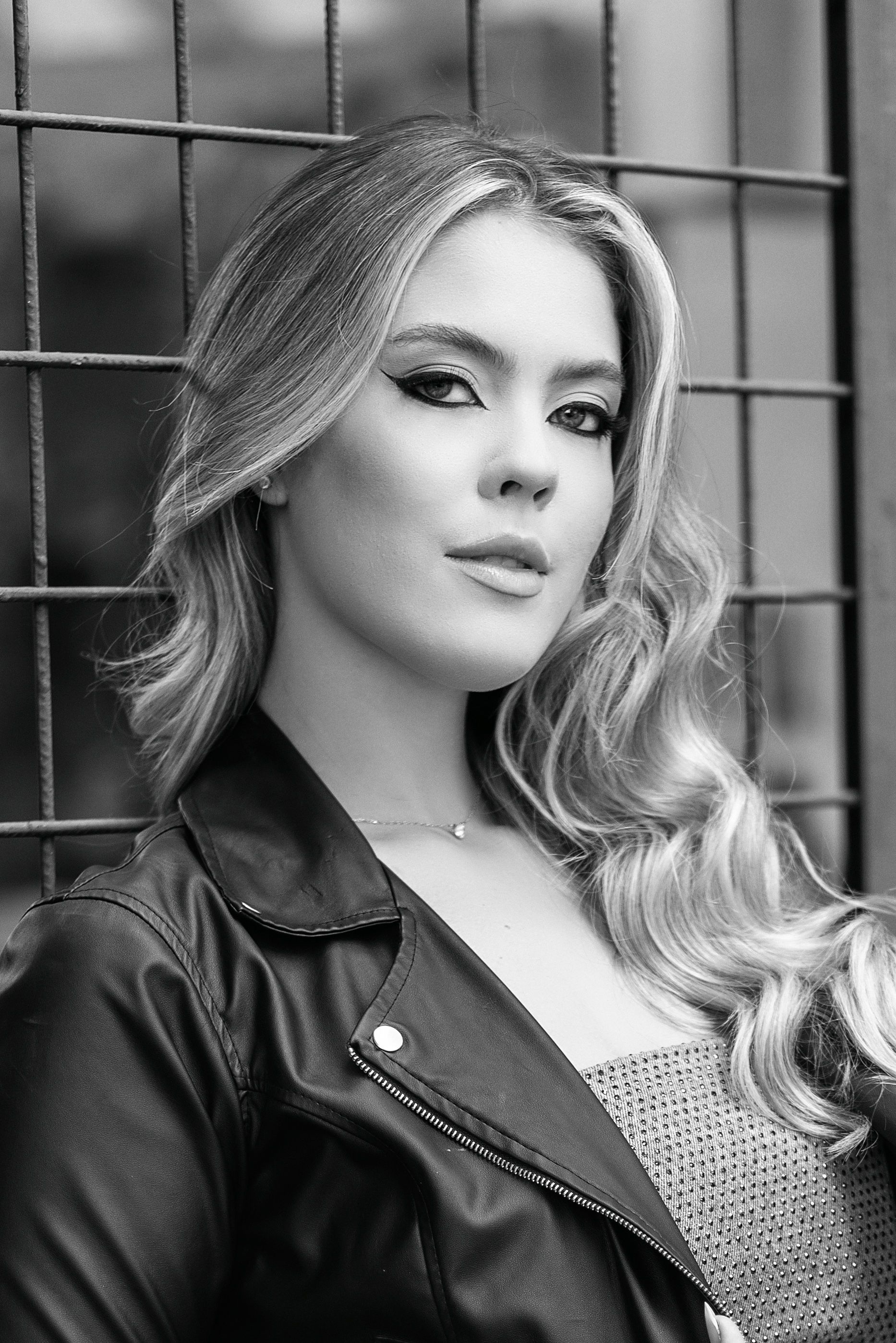 Woman in Leather Jacket in Black and White · Free Stock Photo