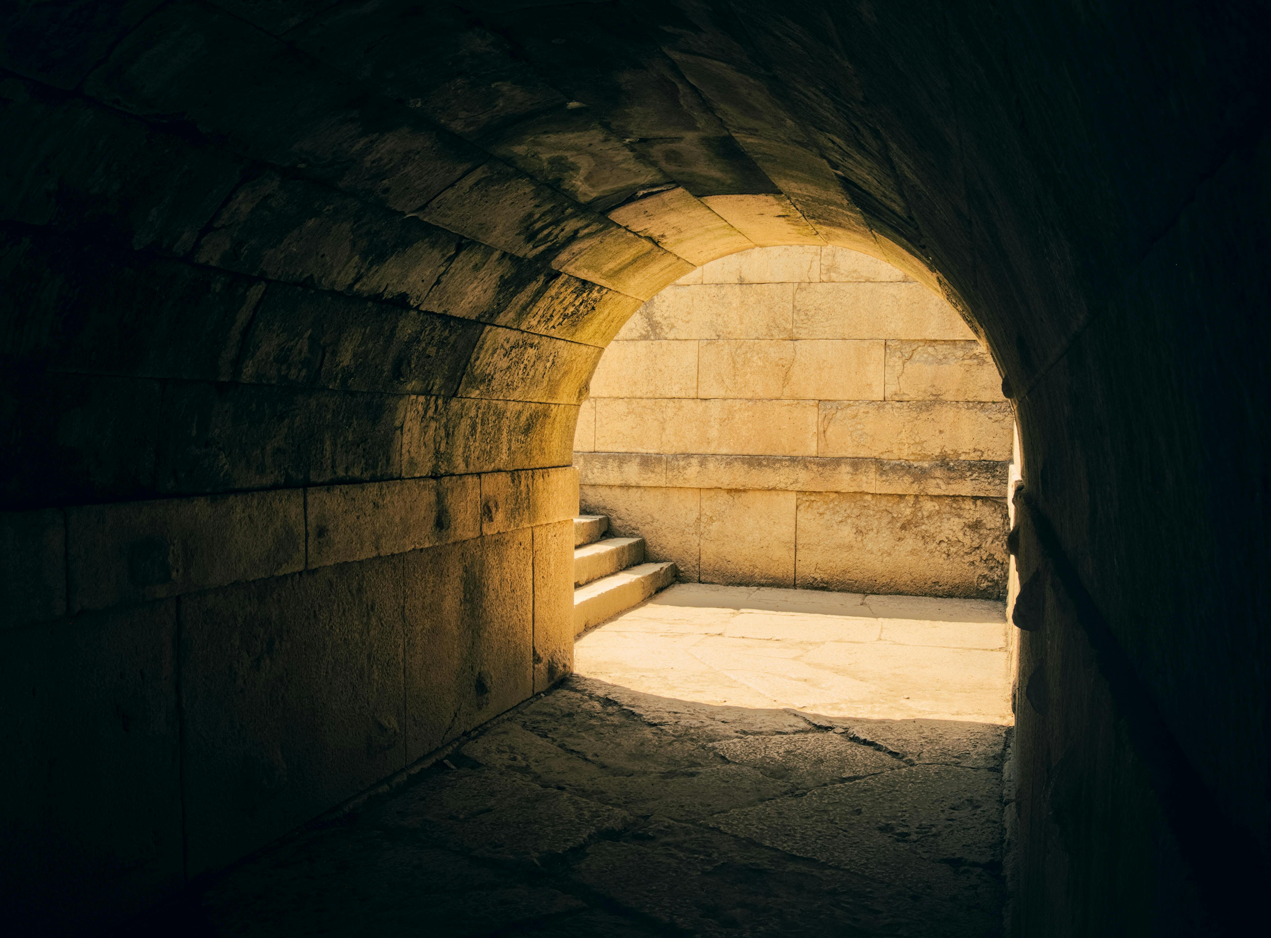 A scenic view of steps through a historic stone archway in Düzce, Türkiye.