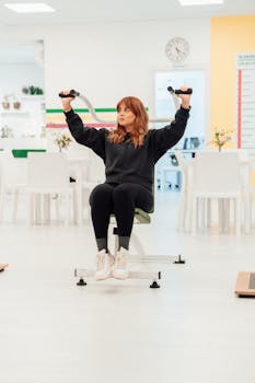 A woman exercises on gym equipment in a modern indoor setting in Yalova, Türkiye.