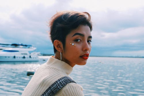 Free Woman With Red Lipstick at the Pier Stock Photo