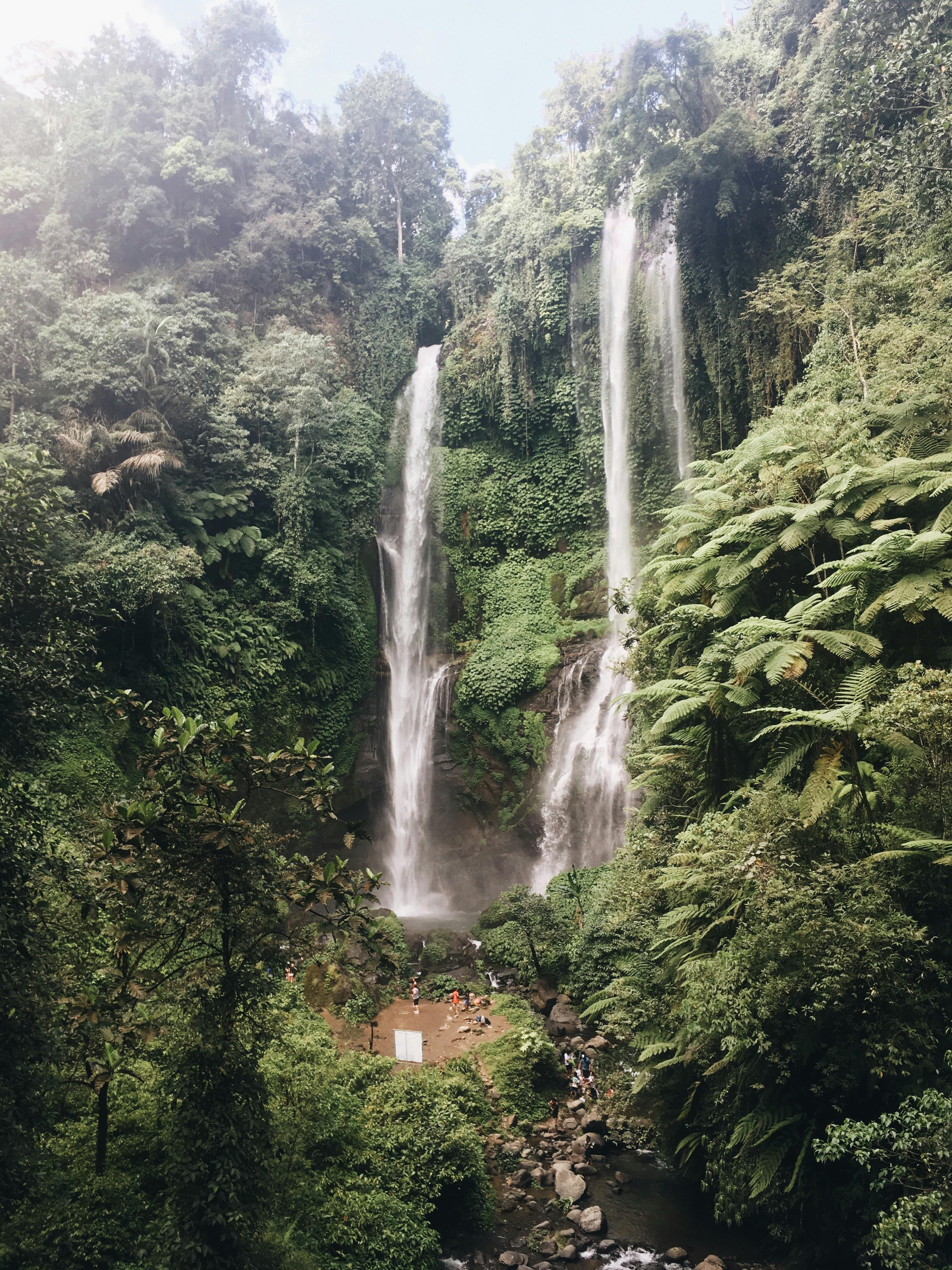 探索热带森林中令人惊叹的瀑布，非常适合旅行和自然爱好者