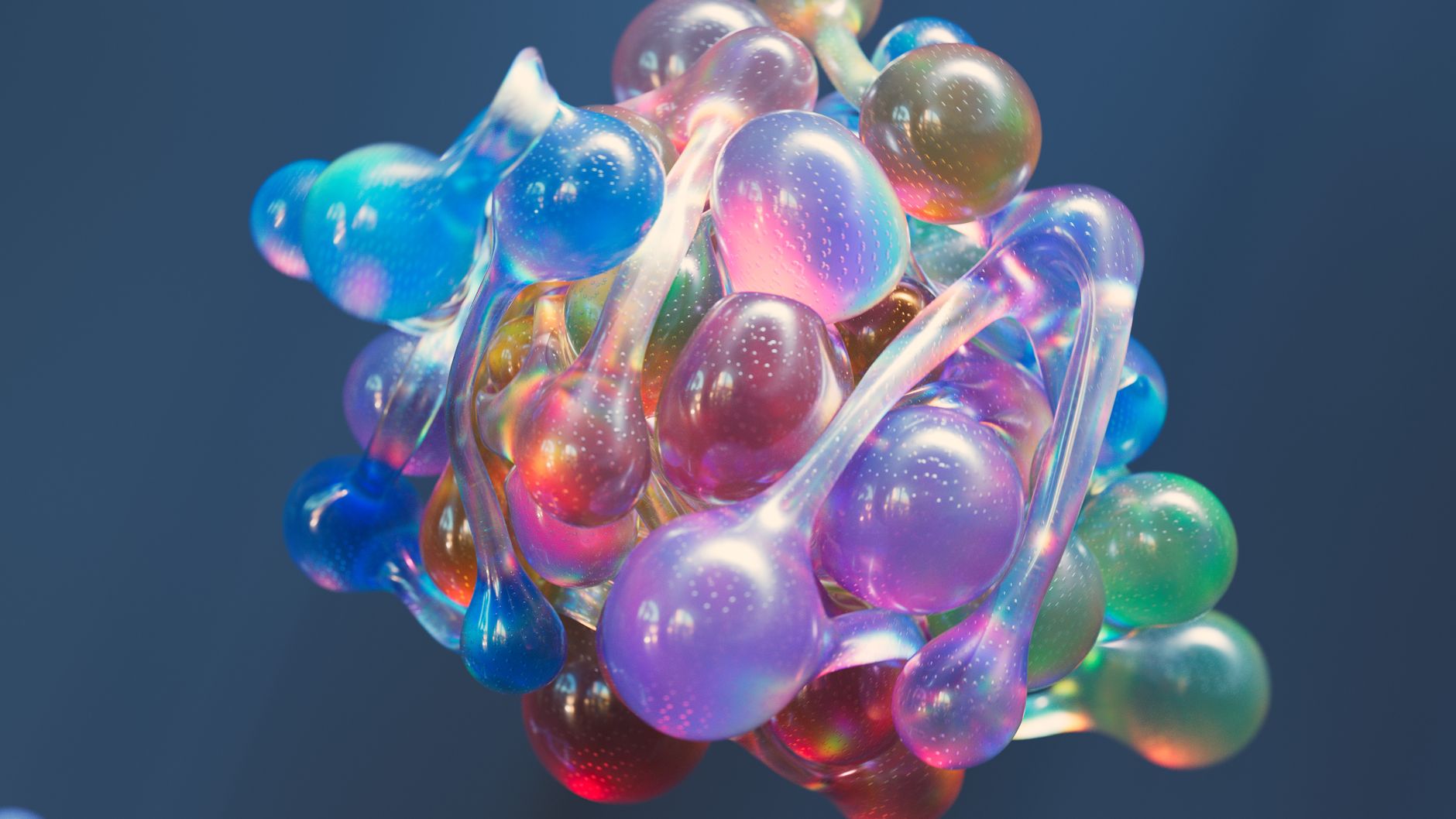 COVID spike protein symptoms — Abstract 3D representation of a colorful molecular structure, showcasing vibrant hues and artistic design.