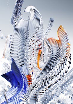Dynamic abstract shapes showcasing intricate details and futuristic design.