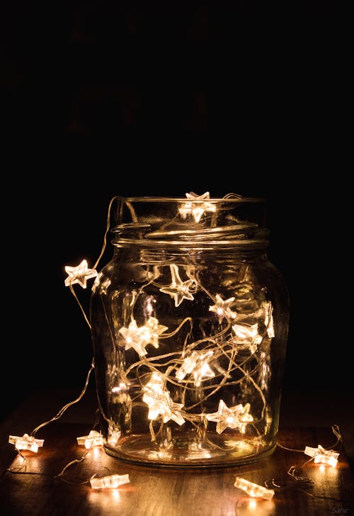 Free Clear Glass Jar With String Lights Stock Photo