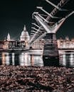 Grayscale Photography of Bridge during Nighttime