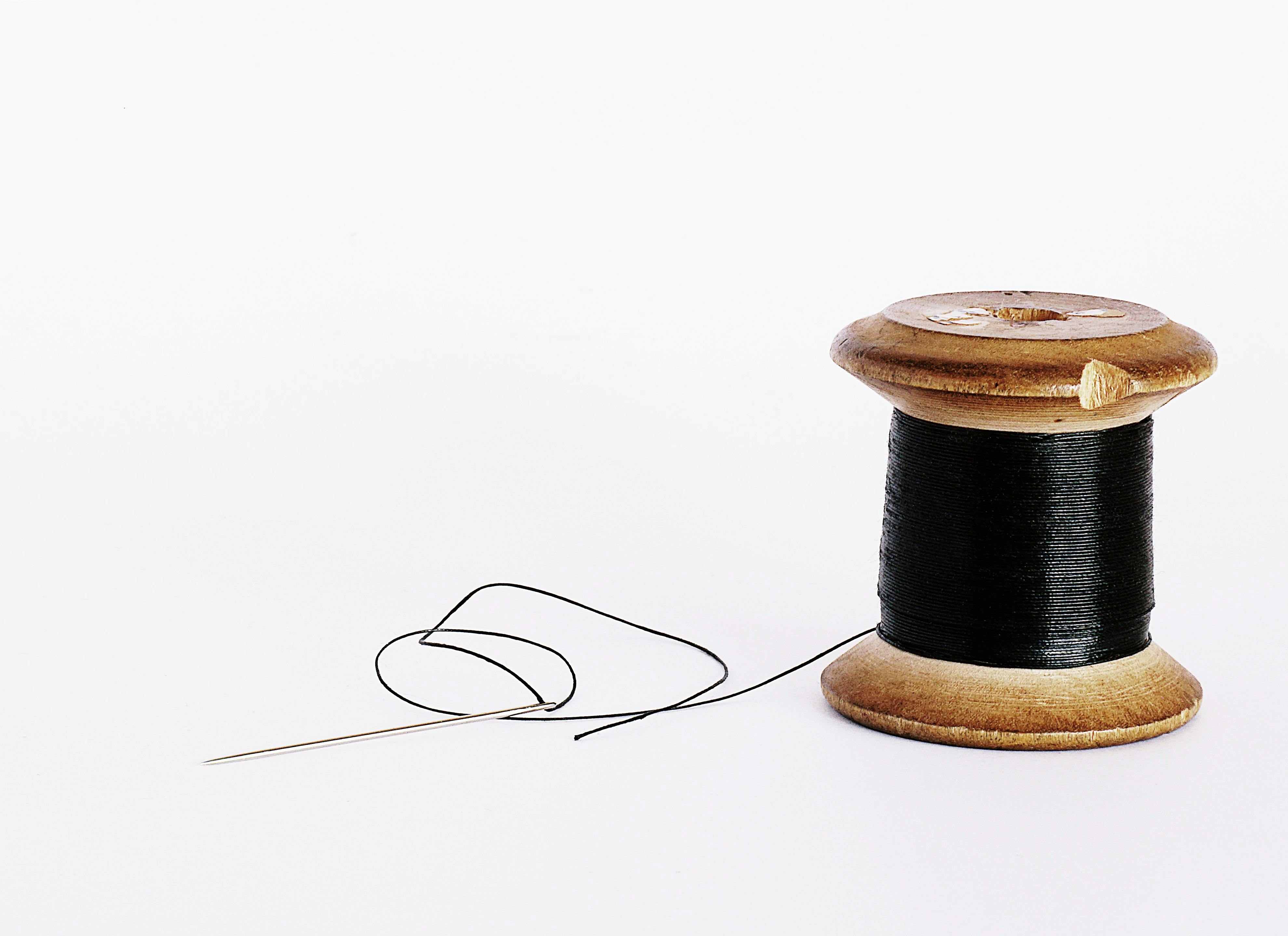Black Thread with a Needle on an Ancient Antique Old Wooden Coil Stock  Photo - Image of isolated, embroidery: 113265488