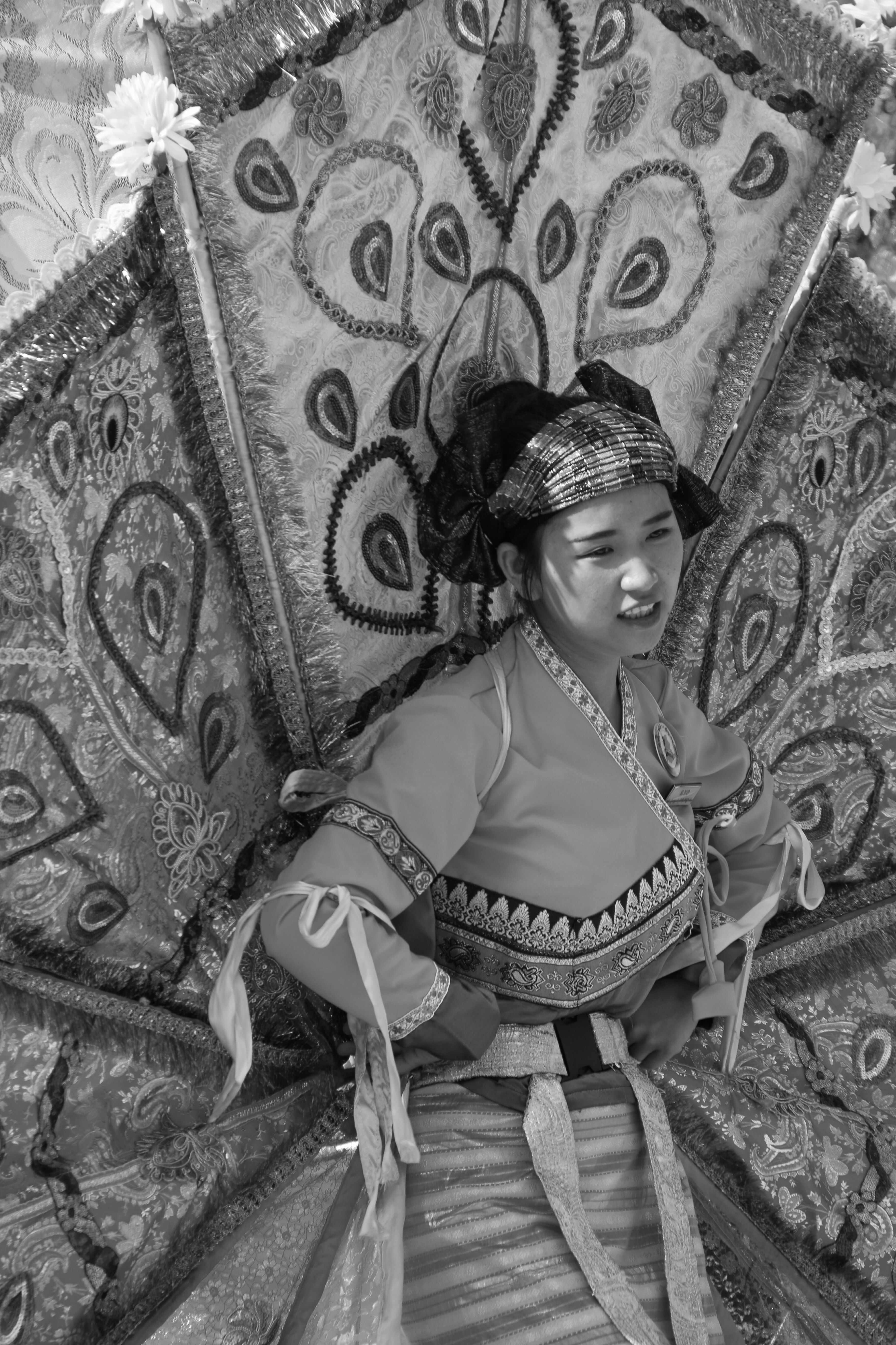 Woman in Traditional Asian Costume on Parade in Black and White · Free ...