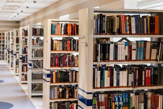 Row of Books in Library