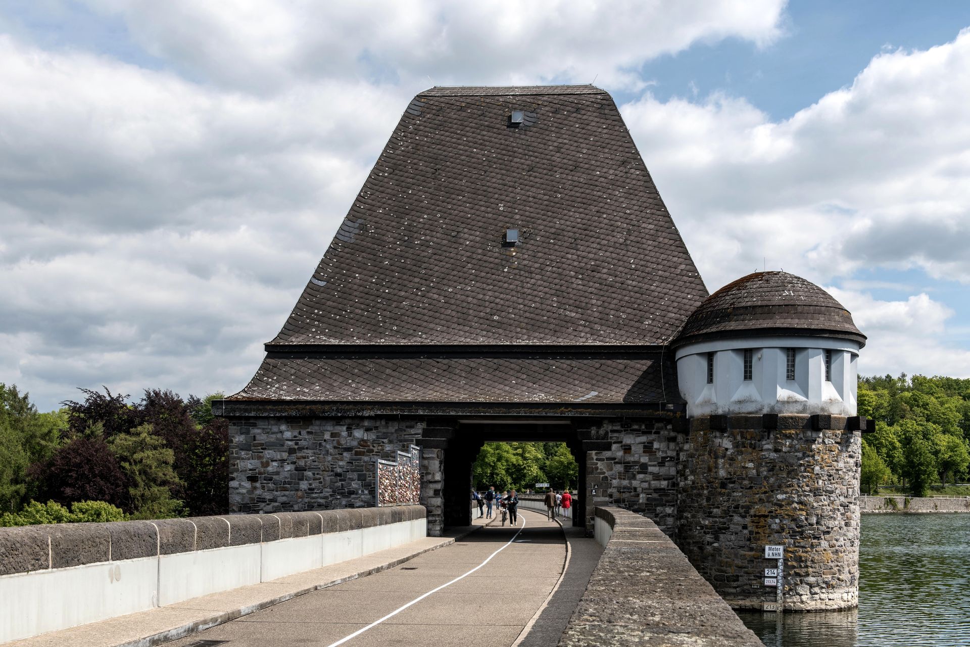 Road on Dam on Mohne Reservoir Lake in Germany