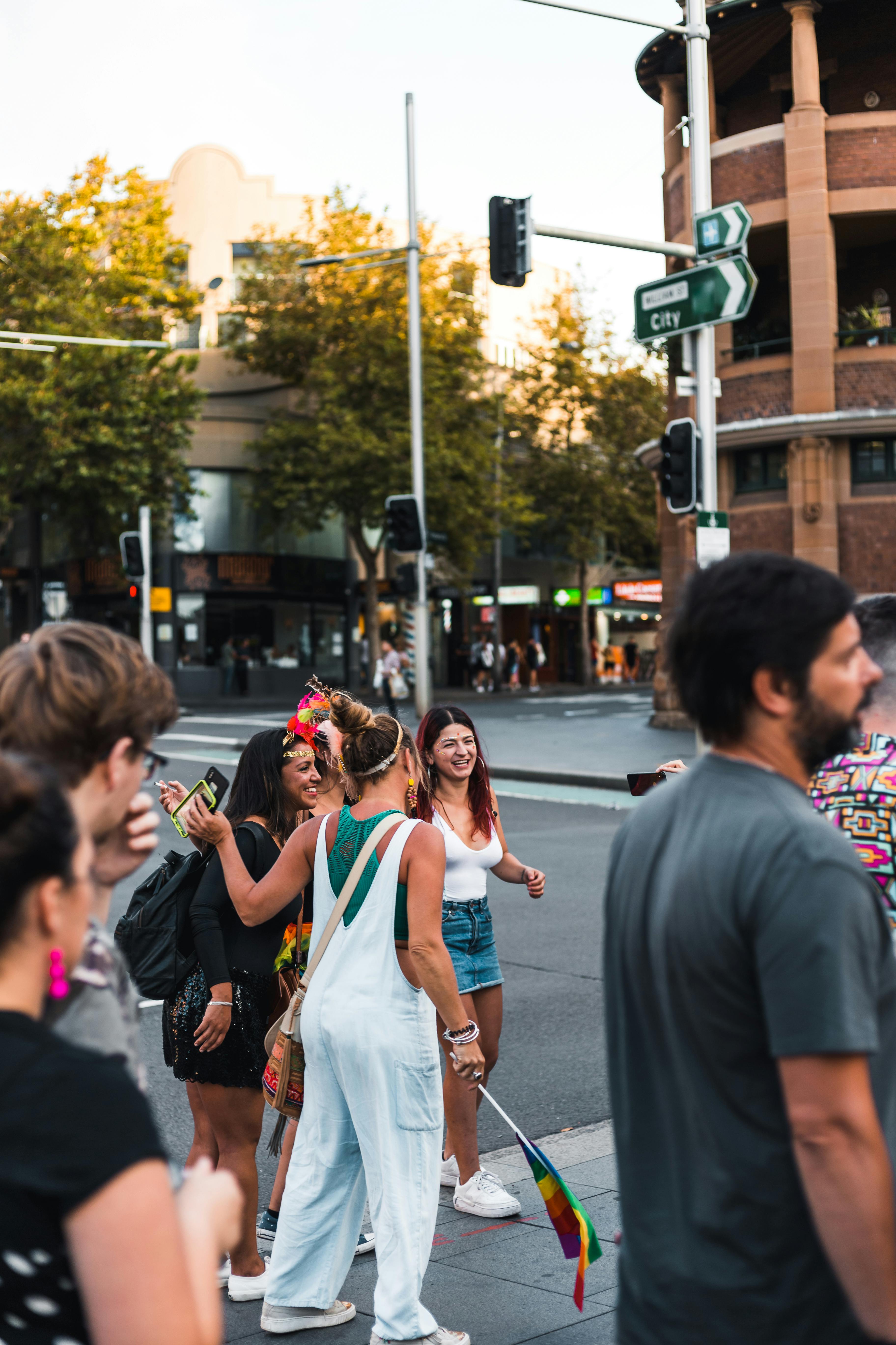 people on side street