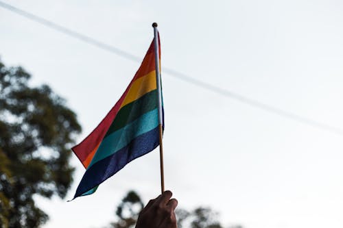 Free Person Raising a Multicolored Flag Stock Photo