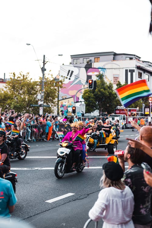 Free People on Motorcycles In A Parade Stock Photo