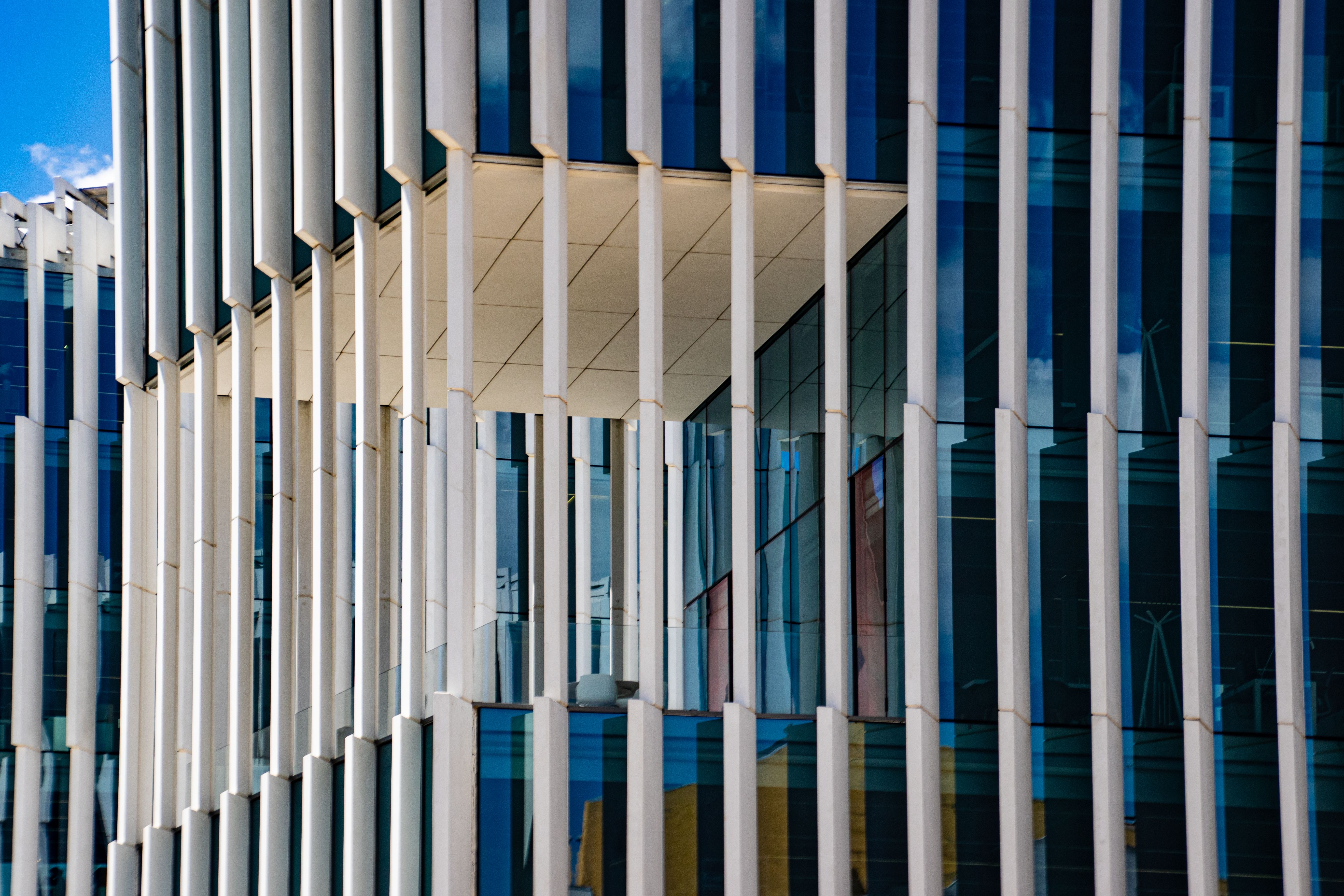 Close-up of a futuristic building facade in Lisbon showcasing modern design