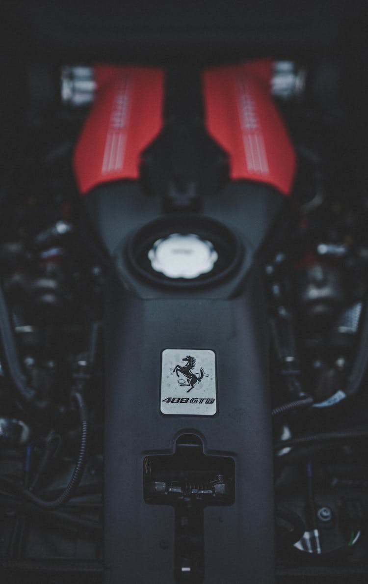 Black And Red Ferrari Engine