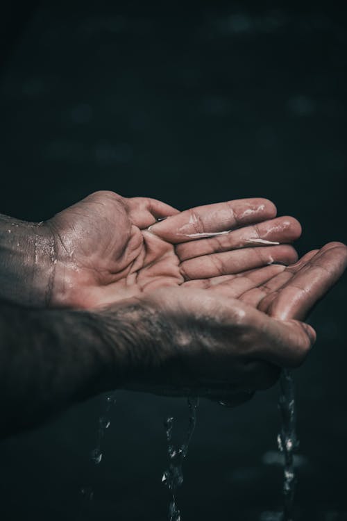 Person, Die Wasser In Hohlen Händen Hält