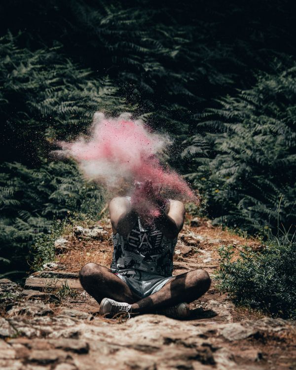 Woman Holding Blue Smoke Flare Free Stock Photo woman-holding-blue-smoke-flare-free-stock-photo
