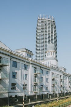 View of a modern architectural structure in Bratislava's urban landscape.