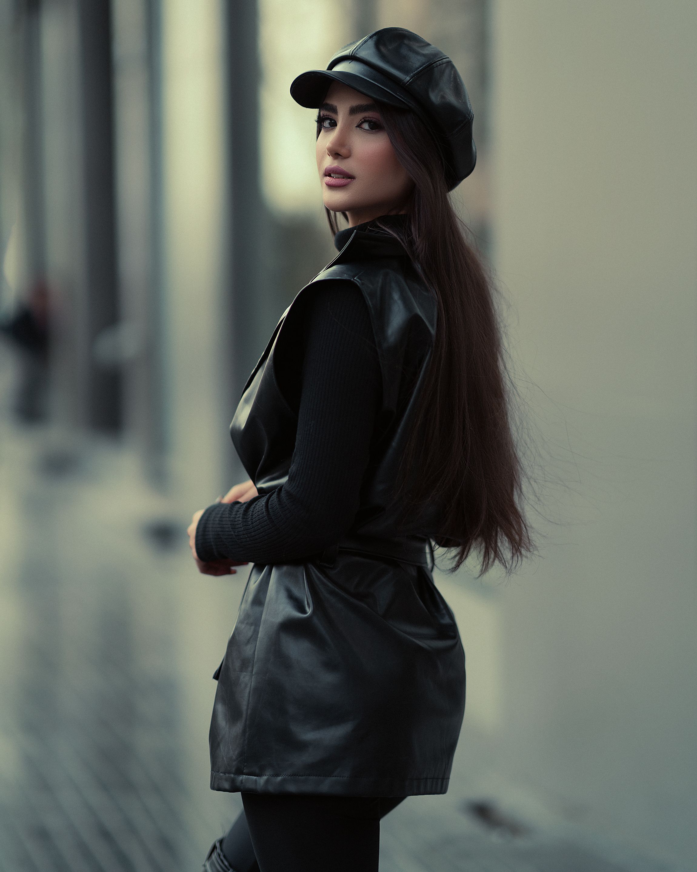 woman dressed in black leather Fashionable Woman in Black Leather Outfit Outdoors Free Stock Photo