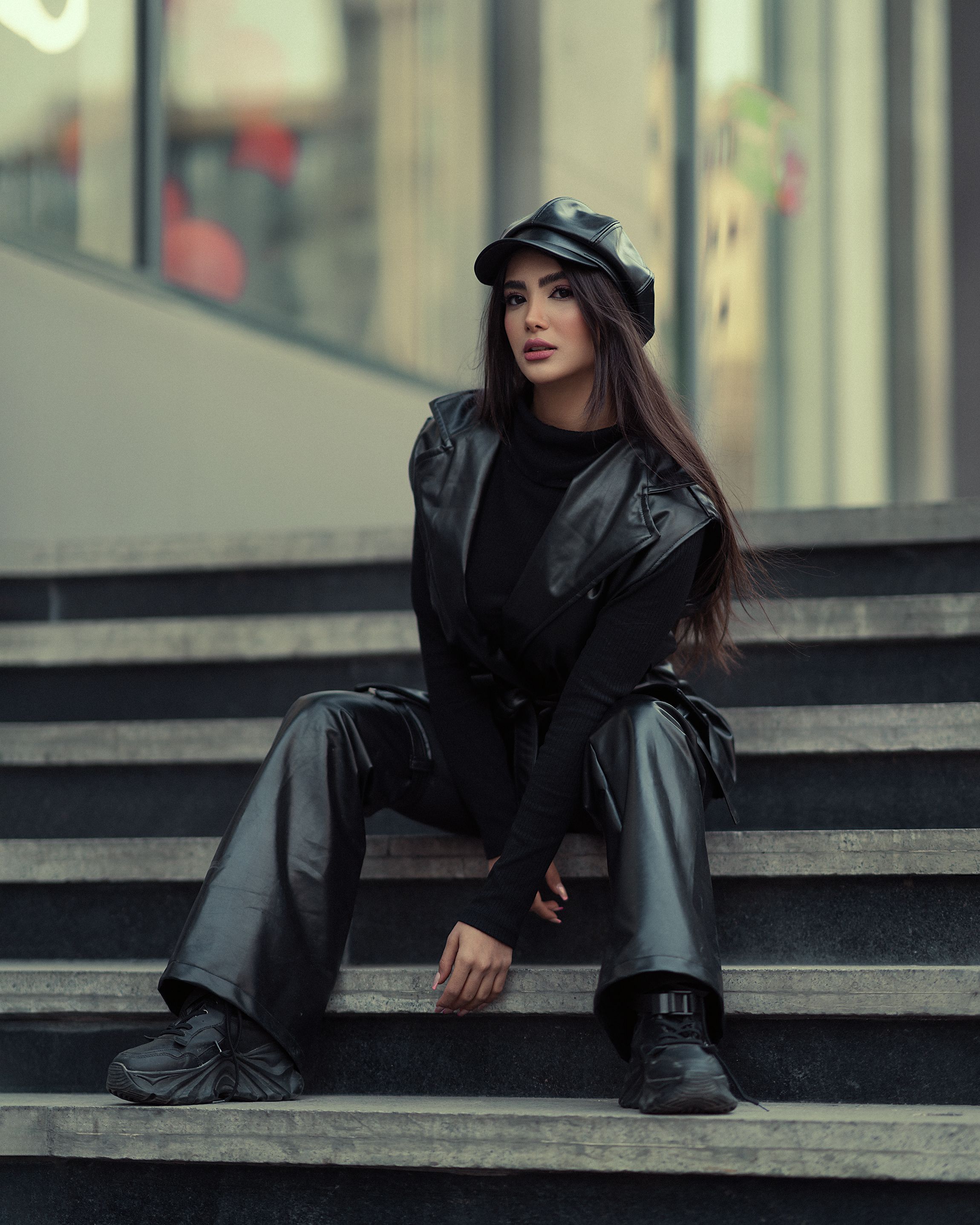 All-black leather holiday party look